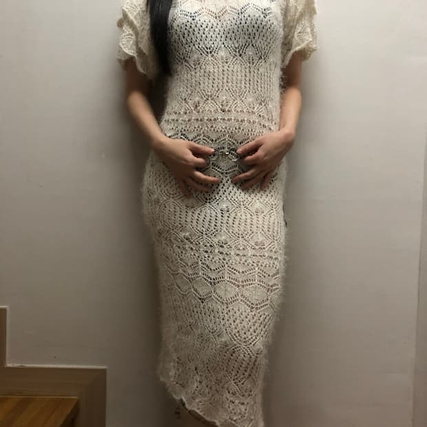 빈티지 화이트 프릴 글리터 니트 원피스