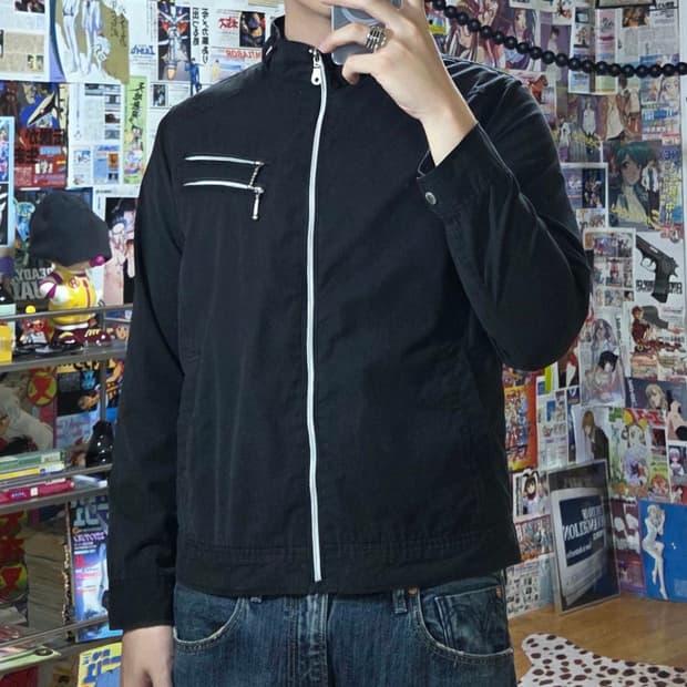 JPN 블랙 지퍼 포인트 펑크 락시크 집업