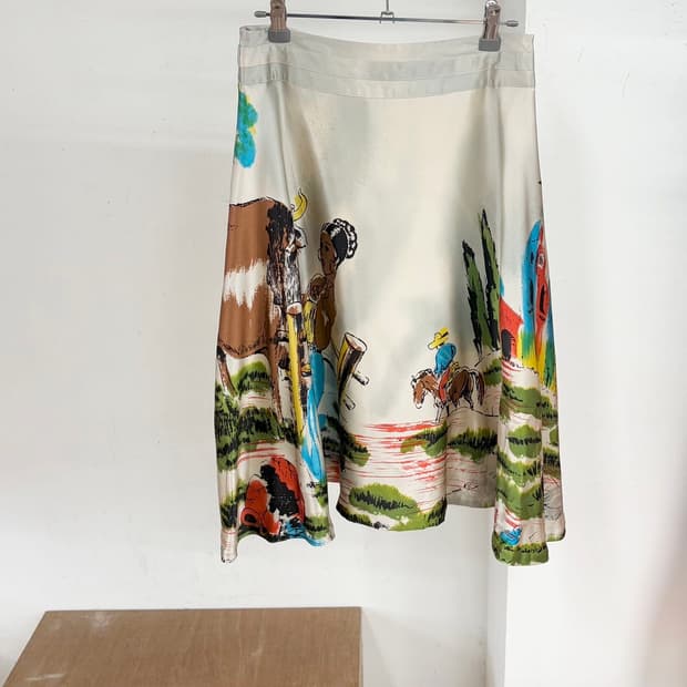 쿠스토 바르셀로나 멀티컬러 프린트 코튼 미디 스커트 