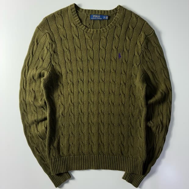 Polo  폴로 랄프로렌 자수 코튼 카키 꽈배기 니트 