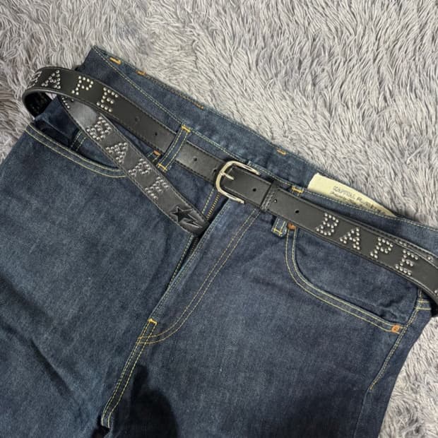 bape 스터드 가죽 롱벨트