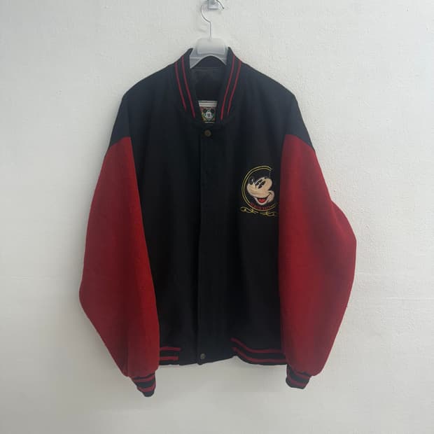 90s 미키 언리미티드 슈퍼스타 블랙엔레드 바시티 자켓 L
