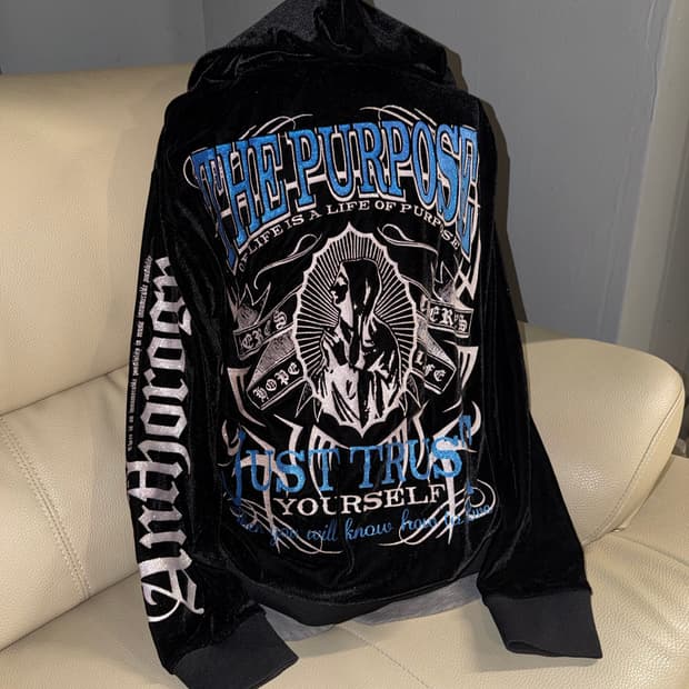 legend back printing velvet hood zip-up