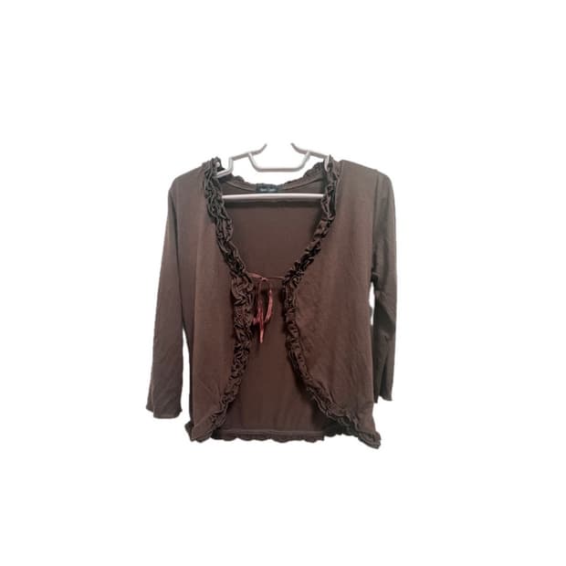 라떼 갸루) 빈티지 리본 포인트 프릴 브라운 가디건