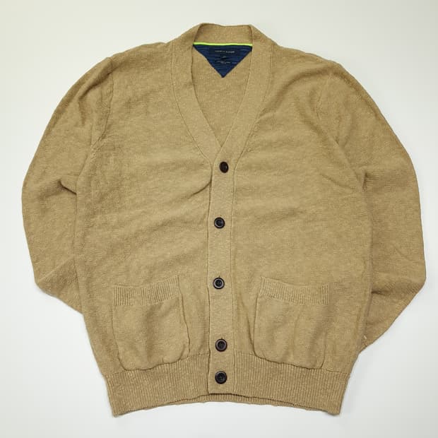 CL117 L 타미힐피거 베이지 코튼 & 린넨 블렌드 투포켓 배색 가디