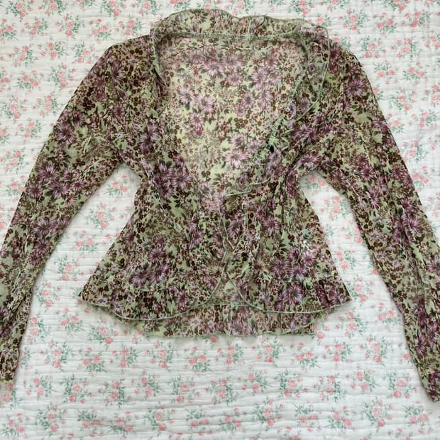 빈티지 플라워 패턴 프릴 볼레로 가디건 1091 모리걸 y2k 스트릿 갸