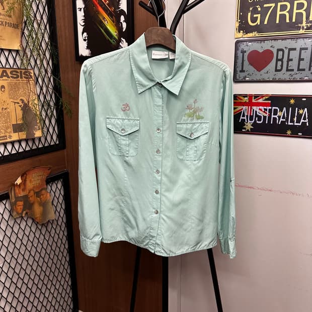 Mint Karma Print Silk Shirt