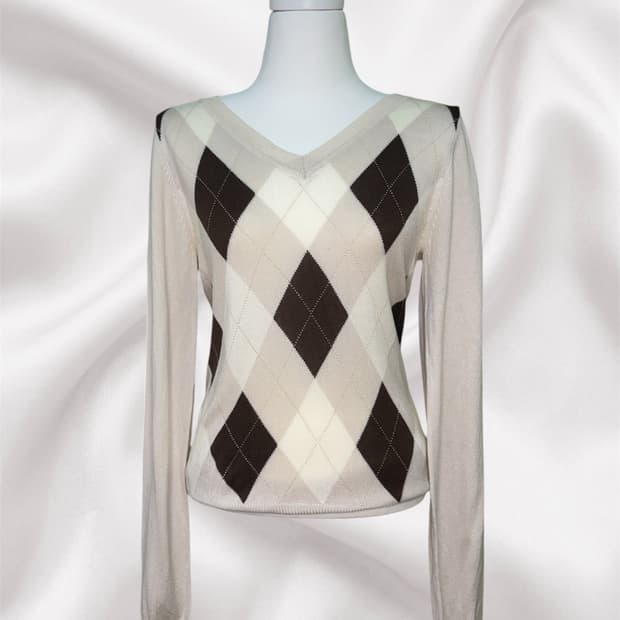 Vino Rouge 라떼 아가일 슬림 니트 탑 M