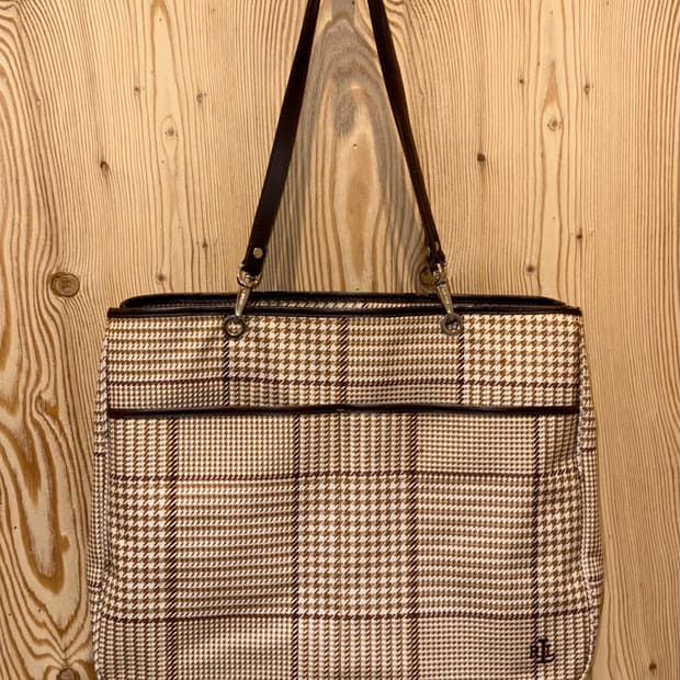 폴로 랄프로렌 체크 토트백 