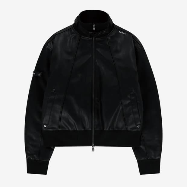 아캄 하이넥 파이핑 레더 블루종 (블랙)