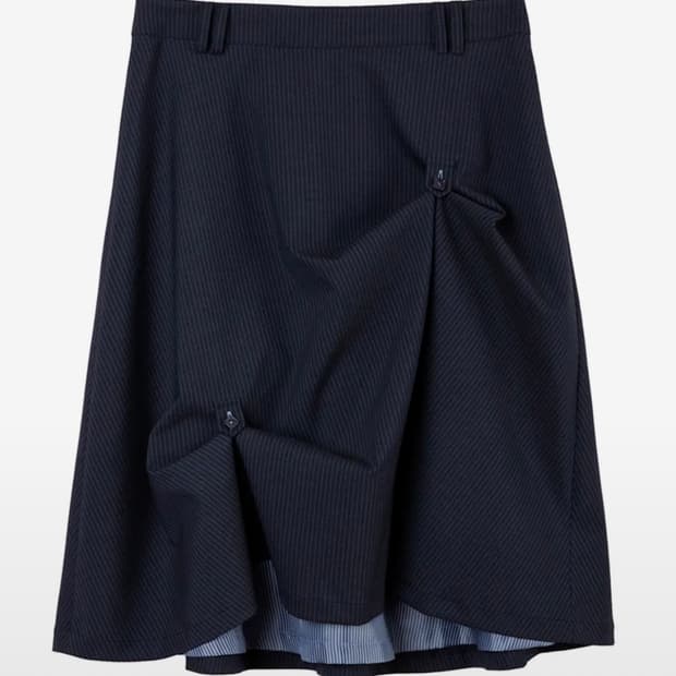 헤레틱 버튼 플레어 미디스커트 네이비