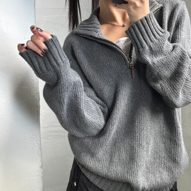 Polo 폴로 랄프로렌 딥그레이컬러 코튼 하프집업 니트