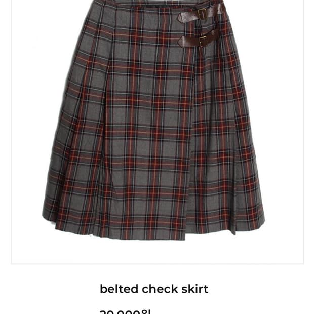 체크패턴 벨트 미디 랩스커트