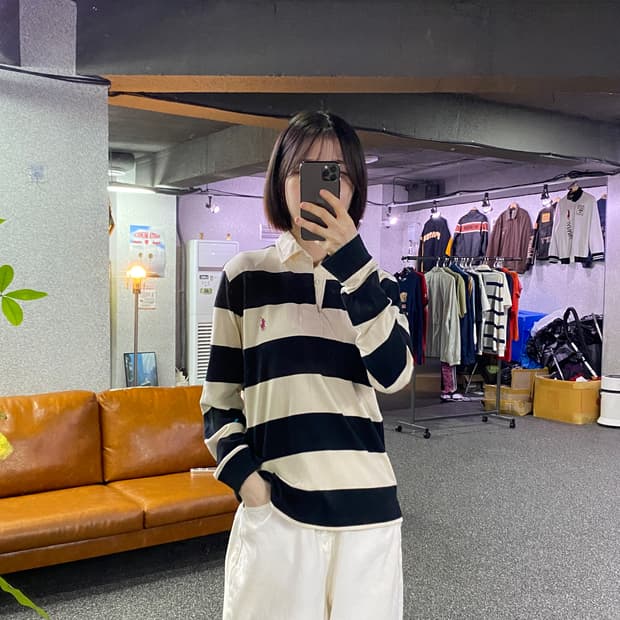 폴로 랄프로렌 스트라이프 핑크포니 럭비티 B4877
