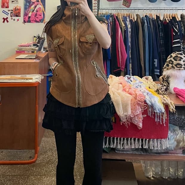 레오파드 스웨이드 베스트 [무배]