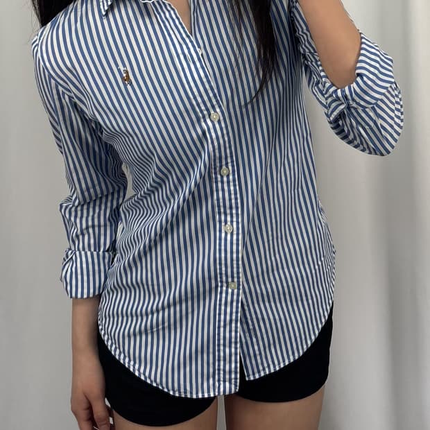 폴로 블루 스트라이프 슬림핏 셔츠