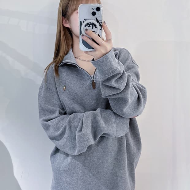 폴로랄프로렌 멀티포니 그레이 반집업 니트