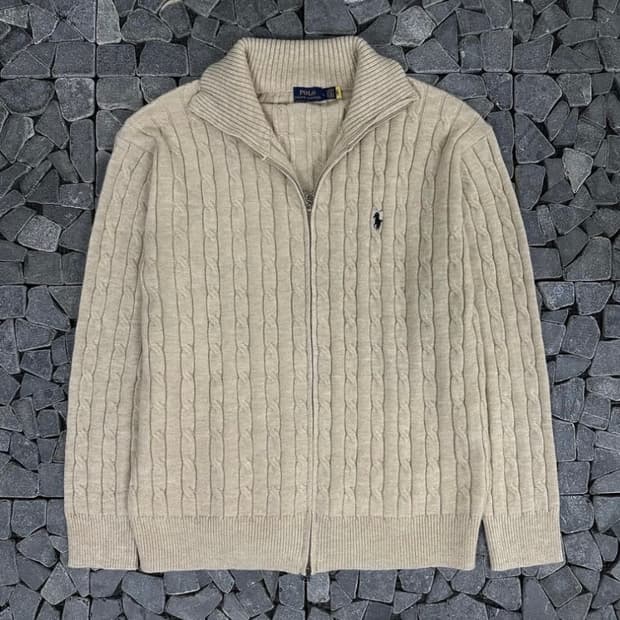 폴로 베이지 케이블 니트집업