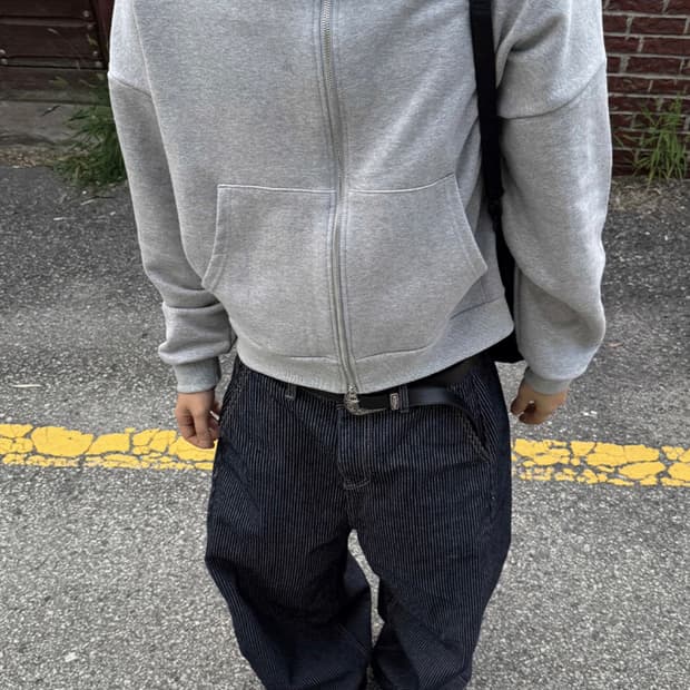 크롭 비조 후드집업 멜란지그레이