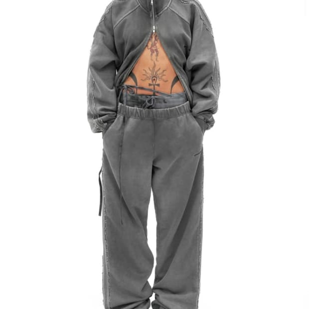 BEADED TRACK PANTS IN WASHED GREY 