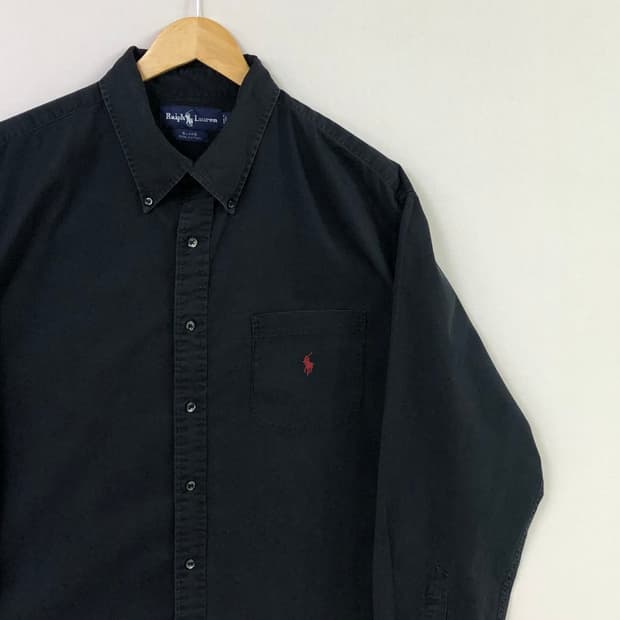 XL 폴로 블랙 솔리드코튼 셔츠