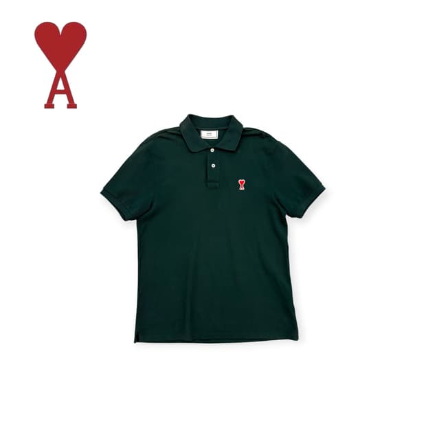 AMI 스몰 하트자수 카라 반팔티 그린