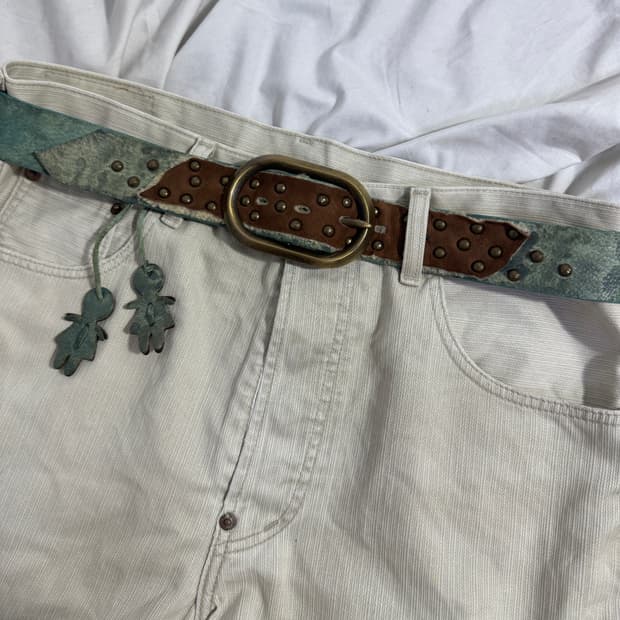 Trunk Hiroko Koshino 워시드 스터드 레더 벨트 y2k