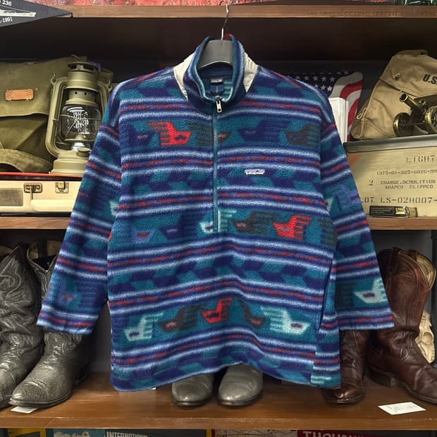 90s 파타고니아 네이티브 패턴 신칠라 하프 집업 풀 오버 플리스