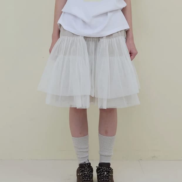 노컨텐츠 메쉬 스커트 화이트