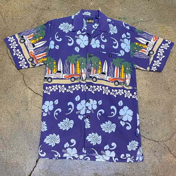 90s Made in korea 하와이안 서핑 트럭 패턴 반팔 셔츠