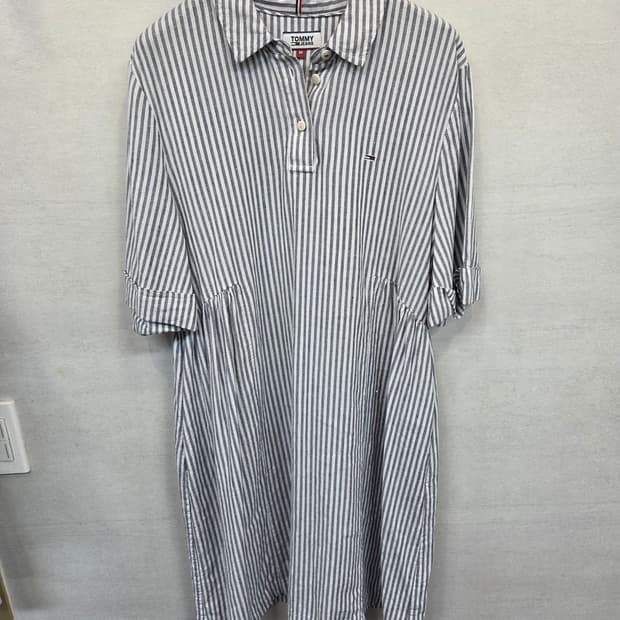 티미진스 스트라이프 린넨 카라 원피스 m