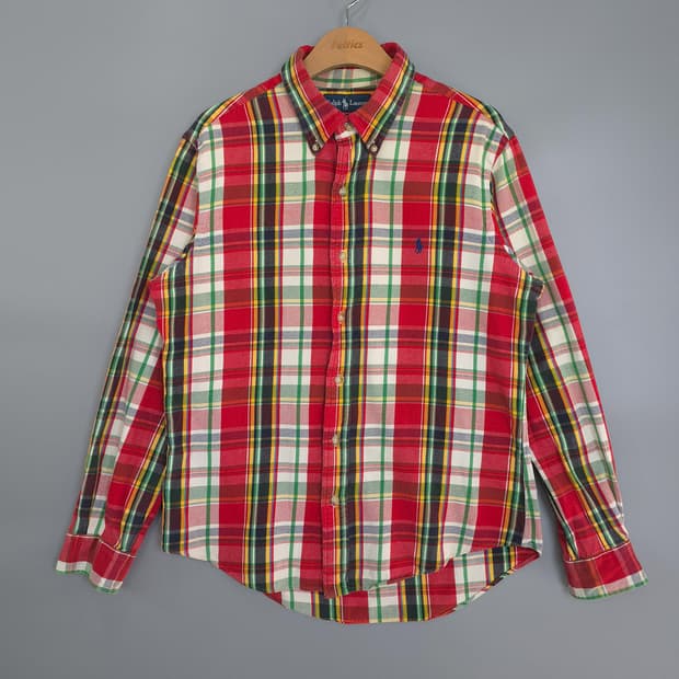 폴로 랄프로렌 POLO 커스텀핏 레드배색 체크 코튼 셔츠 남방 L