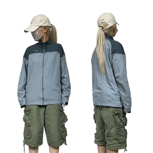 나이키 블루 올드스쿨 오버핏 바람막이 트랙 자켓 S