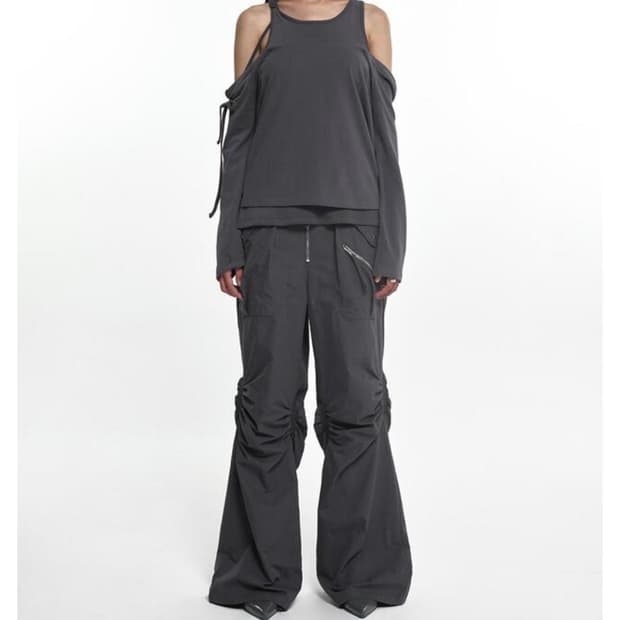 나체 NACHE 익스포져 집 디테일 셔링 집업 나일론 팬츠 챠콜