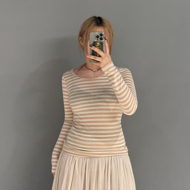 halter-neck point stripe long sleeve