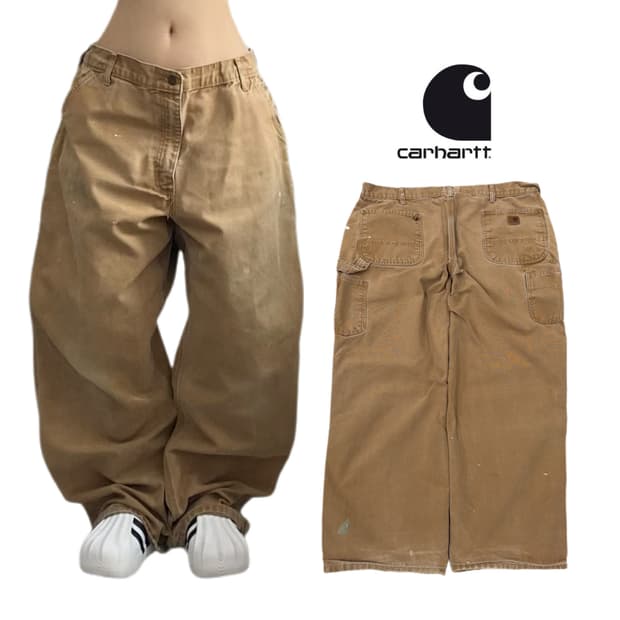 칼하트 OG 가죽패치 카펜터 덕캔버스 와이드 워크팬츠