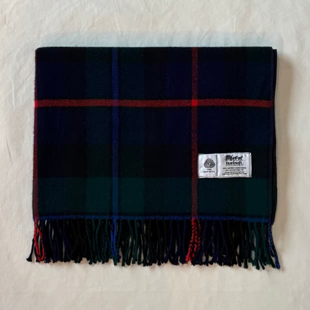 90s 영국 Burkraft 메리노 램스울 타탄체크 머플러