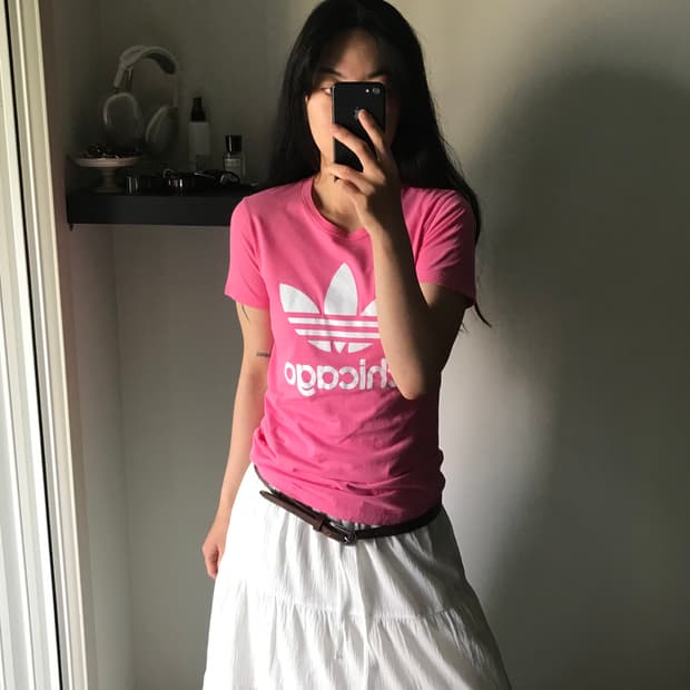 아디다스 중앙 트레포일 핑크 반팔티
