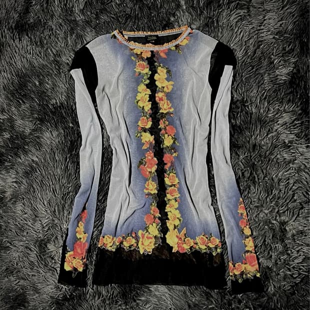 Jean Paul Gaultier 플라워 프린팅 시스루 메쉬 롱슬리브
