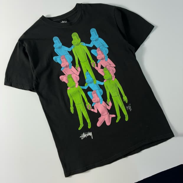Stussy  스투시 x pane 휴먼 월 블랙 반팔티셔츠 