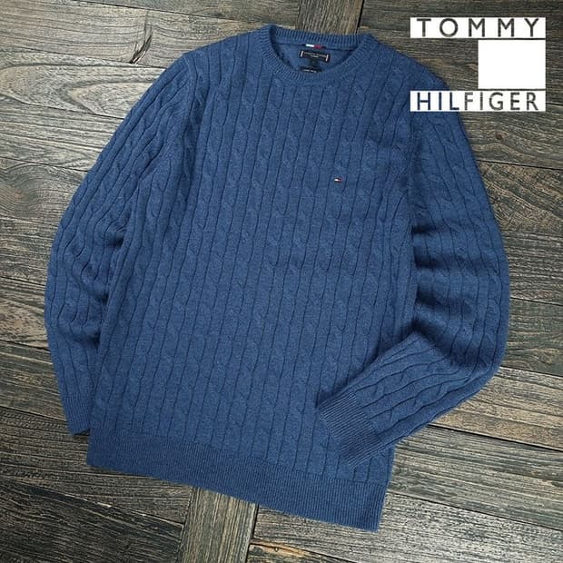 [타미힐피거] 로고 자수 케이블 꽈배기 니트 M19724