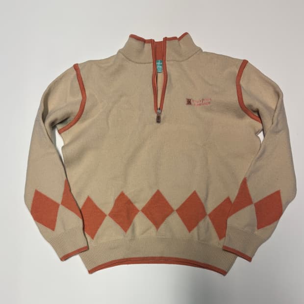 여성 준코 시마다 아가일 크롭 니트 일본빈티지