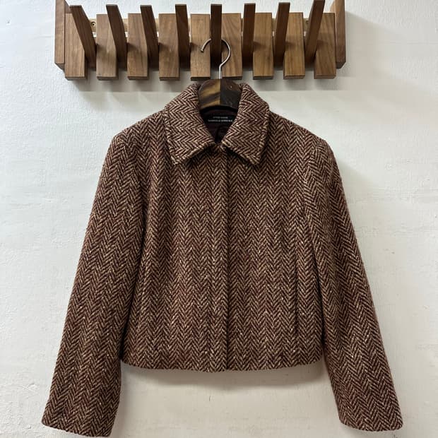 일본빈티지 버진울100% 헤링본 숏 코트