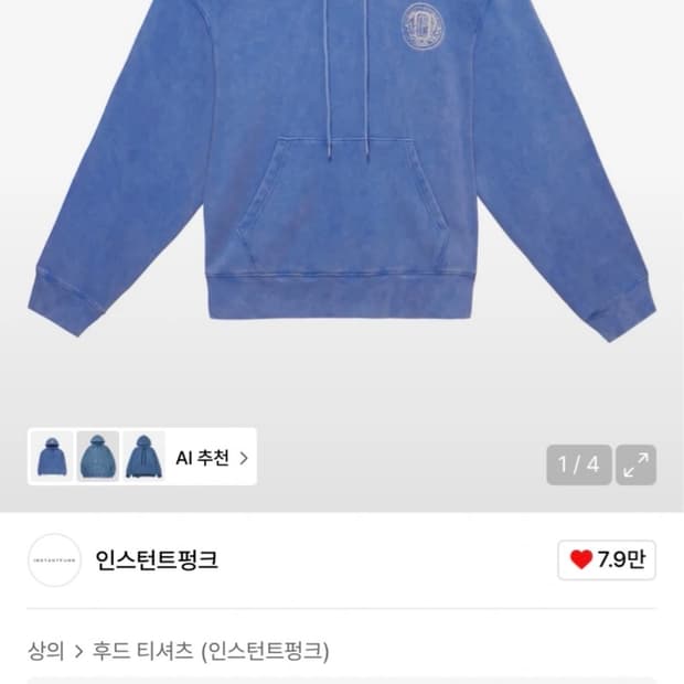 인스턴트펑크 피그먼트 스탠다드 후드-블루 - L