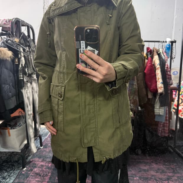 투지퍼 하이넥 카키 야상