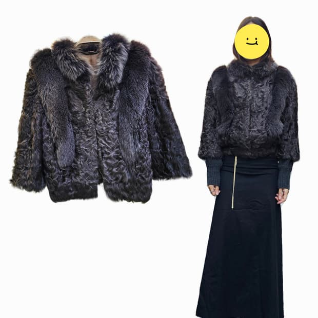 퍼플 딥그레이 램스&폭스 퍼 숏 봄버