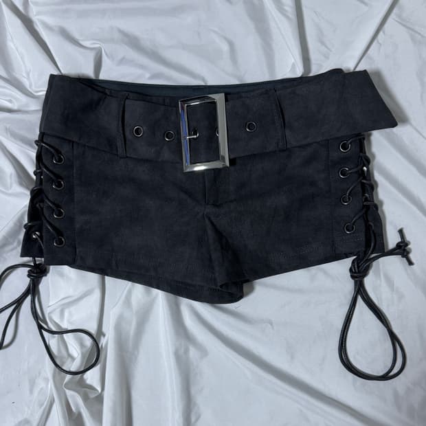 Shein 레이스업 벨티드 레더 쇼츠 y2k 펑크 웨스턴 lgb goa