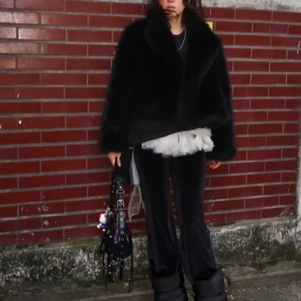 플레따 폭스 퍼자켓 검정 새거