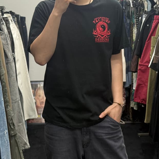 T&C SURF 음양 검빨 블랙 레드 고스 펑크 갸루 로리걸 L 100