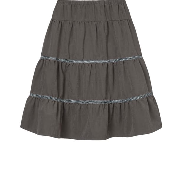 AEAE 체크 미디 티어드 스커트 브라운